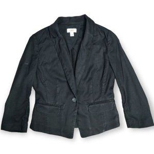 LOFT ANN TAYLOR BLACK POLY COTTON CLASSIC ONE BUTTON FITTED BLAZER JACKET SIZE 8